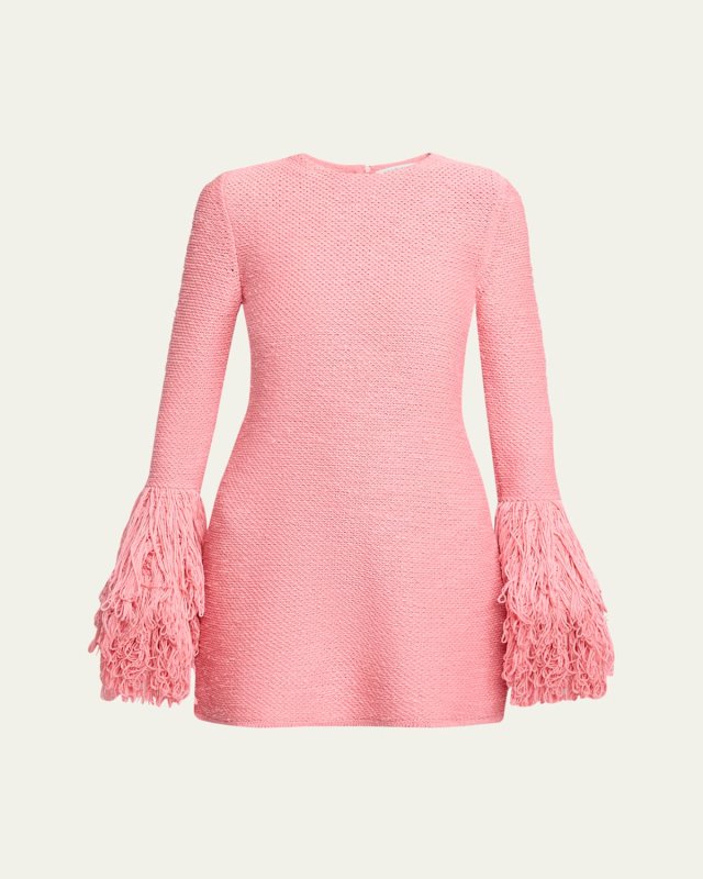 Liam Fringe-Cuff Mini Cashmere Dress